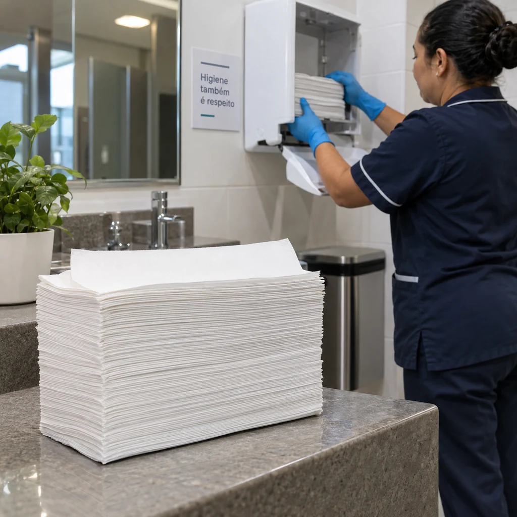 Abastece dispensers de papel toalha — cena ilustrativa de uso